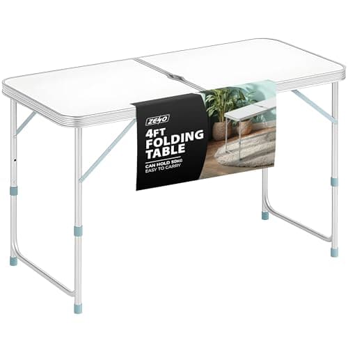 ZENO Folding Table 4FT 1.2M | Camping Table | Adjustable & Portable Folding Tables Great for Garden, Picnic, Party, BBQ, Office | Aluminium Camping Tables That Fold Up With Parasol Hole