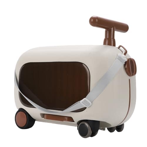 ZJchao Kids Ride On Luggage, 90° Sturdy PP ABS Folding Pedals Large Capacity Multi Functional Rideable Suitcase for Toddlers Travel (Brown)