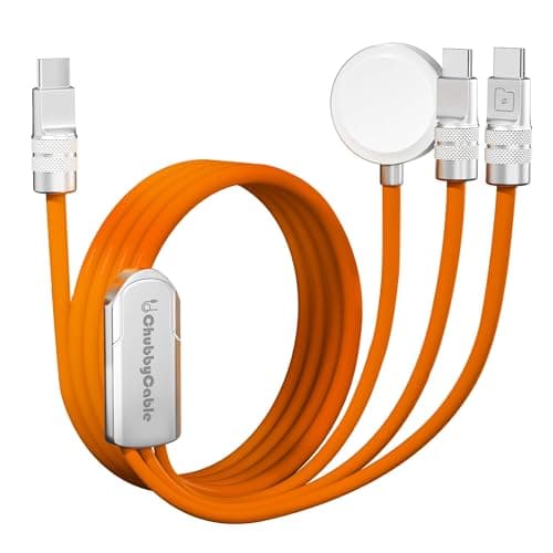 ChubbyCable 3 in 1 USB C Cable 100W for Apple Watch Charger, Orange, 4.1ft