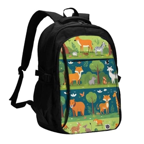 ZHANLEI Safari Animals Printed Backpack,Travel Laptop Backpack for Men Women with USB Charger Port, Safari Animals, One Size