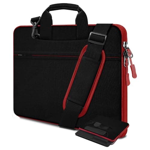 HSEOK Laptop Case 15.6 inch Shoulder Bag, Durable Shockproof Protective Computer Carrying Briefcase with Multi-Pockets and Strap Compatible with Most 15.6 inch Notebooks,Black red