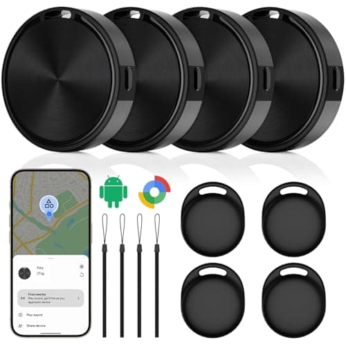 CooAoo Android Tracker Tag 4 Pack, Smart Tag Item Finders Compatible with Google Find Hub, Waterproof Cases, Replaceable Battery, Bluetooth Key Finder Item Locator for Luggage, Bag, Keys, Suitcase