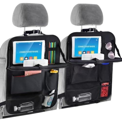 2-Pack Car Seat Storage Bags, Kids Car Backseat Organizer with Foldable Table Stand, Equipped with Car Seat Center Storage Net, Multi-purpose Car Storage Bags for Toys, Snacks, Travel Essentials