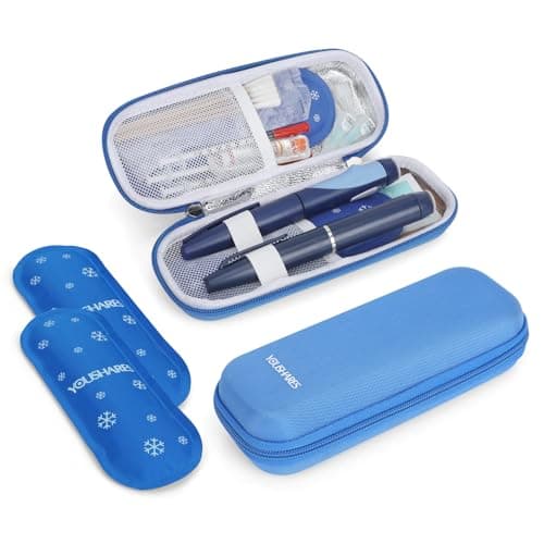 YOUSHARES Insulin Cooler Travel Case - Monjaro Travel Case with 2 Ice Packs, Keep Medicine Cool While Traveling for GLP-1 Ozempic Pens, Diabetic Supplies (Blue)