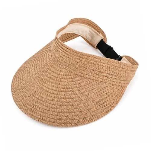 Meralo Womens Sun Hat Wide Brim Straw Visor Khaki