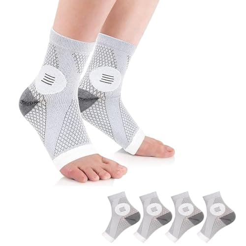 2 Pair Compression Socks, Functional Aid Socks for Neuropathy Pain Relief, Foot Pain Relief, and Improved Circulation, Ankle Compression Socks for Men Women, Grey (S/M)