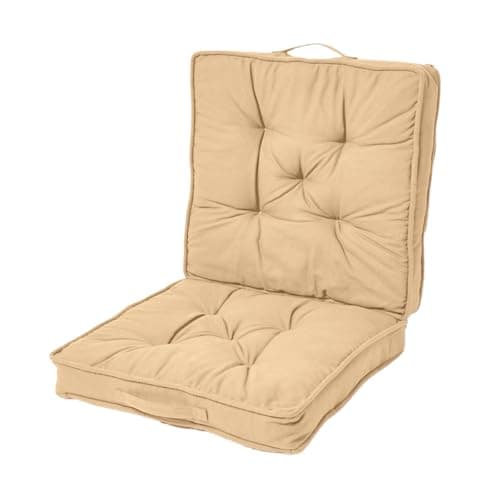 HOMESCAPES Beige Travel Booster Cushion Large Firm 50 cm Square Seat Pad and Backrest Luxury Thick Soft Taupe Cotton Supportive Car Cushion For The Elderly, Post-Operative and Lumbar Support