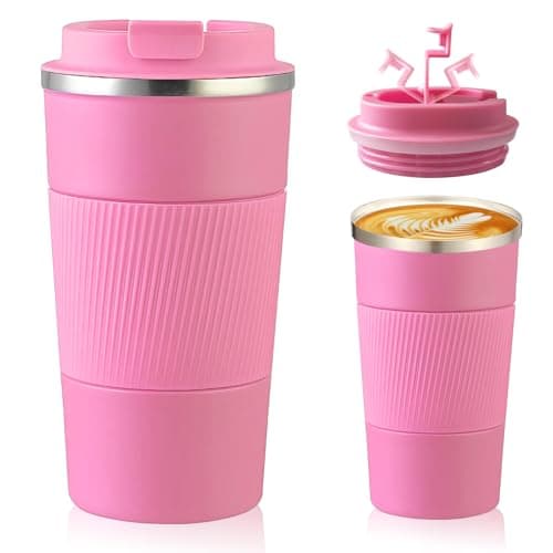 Senshuomy Travel Mug, Insulated Coffee Cup with Leakproof Lid(Pink/510ml)