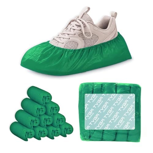 TYGA Waterproof Shoe Covers Disposable, CPE, Green, Pack Of 100