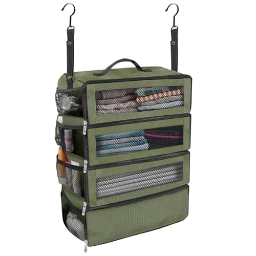 Olosar Suitcase Organizer, Travel Luggage Organizer Portable Hanging Travel Shelves Collapsible Hanging Packing Cubes for Carry on Suitcase, Army Green -M