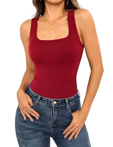 Aottori Thermal Vests for Women UK Square Neck Tank Top Ladies Sleeveless Base Layer Underwear Winter Warm Ribbed Slim Fit Basic Camisole Shirt Red M