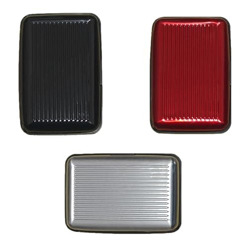 ASREJUR 3PCS RFID Blocking Credit Card Holder,Card Protector, Aluminium Cards Wallets for Men & Women, Metal ID Organiser Wallet with 6 Slots,Compact and Convenient, Travel Wallet(Red, Silver,Black)