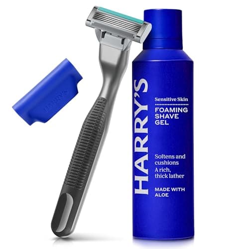 Harry's Plus Razor for Men - Trial Set - 1 Handle and Razor, 120ml Foaming Shave Gel and Travel Blade Cover - Black