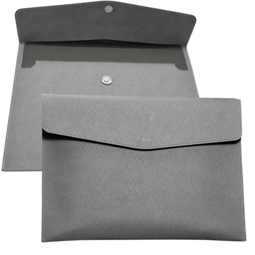 YMWALK A4 Document File Folder Wallet,PU Leather Portable and Waterproof Document Holder Organizer Envelope File Storage Bag for Business,Travel,Office, Home,and School Use (Grey)