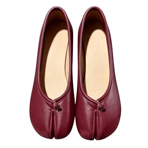 ziubauyke Wine Women's Tabi Ballet Flat Shoes Rounde Toe Flat Split Low Heel Shoes Ladies Comfortable Walking Wide Flop Slip-On Mules Barefoot Summer Footwear Non-Slip Mary Jane Shoe Size 6.5