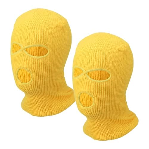 YELARXI 3-Hole Full Face Mask Cover, Ski Mask Knitted Warm Knit Cover Winter Balaclava Face Mask Cap Ski Polyester& 2 Pcs& Yellow -Fitting for (Men/Women/Winter Outdoor Sports/Skiing)
