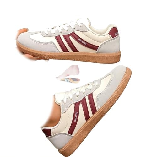 Women’s Stylish Round Toe Non-Slip Casual Orthopedic Shoes, Retro Lace Up Sneakers Trendy Tennis Shoe Walking Footwear (Burgundy,7)