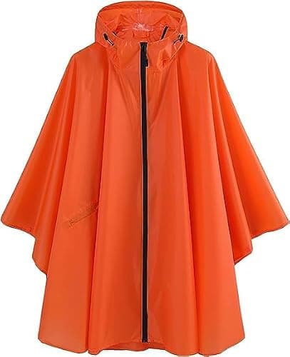Royalotic Rain Poncho Reusable Adult Waterproof Hood Raincoat Packable Rain Jacket Zipper Rainwear Lightweight Cape with Pocket (orange)