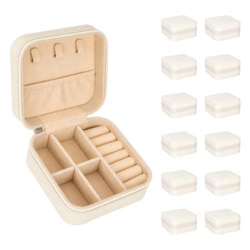 GoDyna 12 Pack Travel Jewelry Box PU Leather Organizer Portable Case White