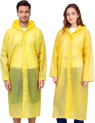 Rain Poncho for Adults, 2 Pieces Reusable Waterproof with Hoods and Sleeves