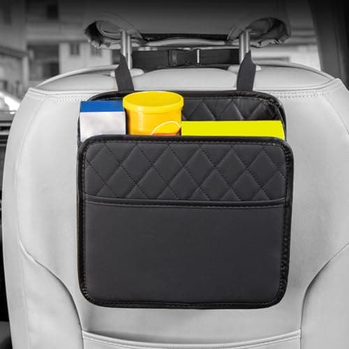 ASelected 2 PCS Car Seat Back Hanging Bag,Leather Back Seat Organiser and Storage Back Seat,Car Accessories,Multi-Pocket Storage Box Organizer for Trash Document Kids Traveling Car Tidy,25x8x25CM