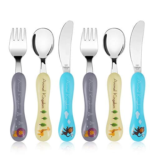 Lehoo Castle Stainless Steel Toddler Cutlery Set, 6-Piece Animals Design