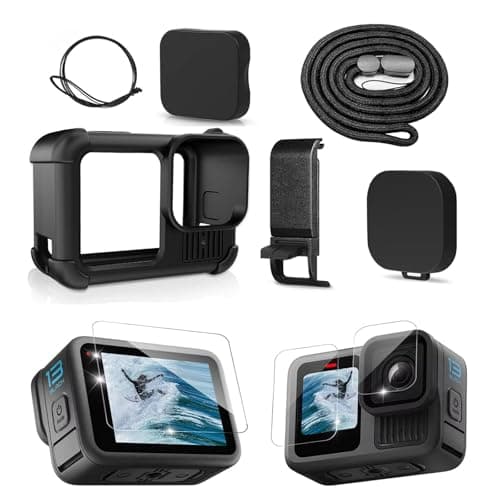 Accessories Kit for GoPro Hero 13 Black - Silicone Sleeve Rubber Protective Case for GoPro 13, Glass Screen Protectors, Battery Side Cover, Lens Caps, Lanyards, Full Protective Set for Go Pro Hero 13