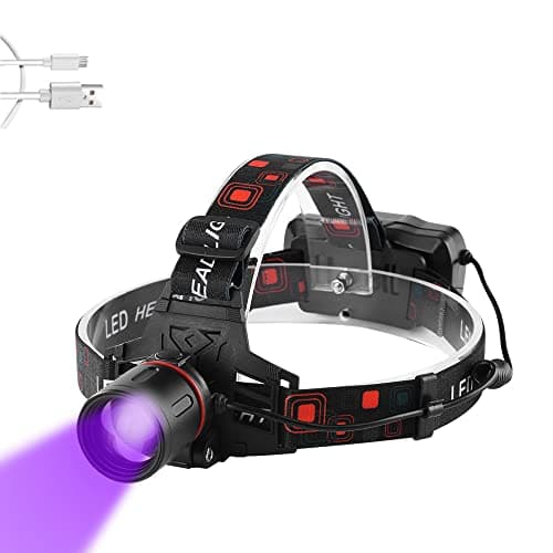 WESLITE UV Head Torch, Ultraviolet Headlamp USB Rechargeable LED Blacklight Headlight for Night Fishing/Find Scorpions/Auto Oil and HVAC Leaks/Fluorescent Agent/Art/Rocks