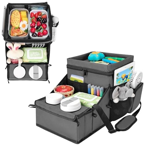 INFANZIA Car Seat Organizer, Backseat Van Organizer with Cup Holders for Car Front Passenger and Back Seat, Carseat Storages with Cooler Compartment for Kids and Adults for Toy, Snacks (Gray)