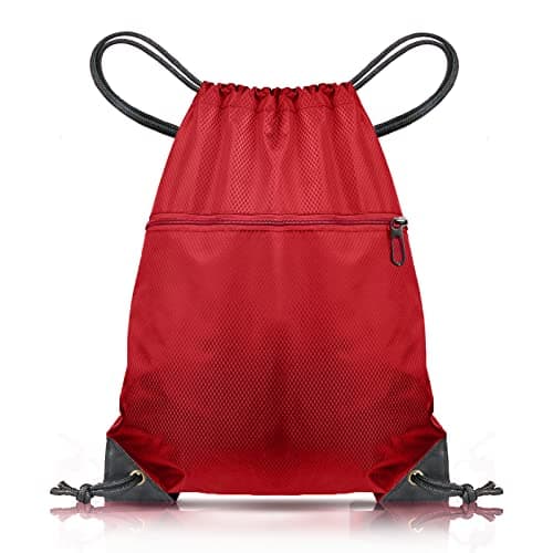 CHEPULA Drawstring Gym Bag, Large Sports Backpack String Swim Drawstring PE Bags for Women Men, Travel Beach Bag with Waterproof (Red)