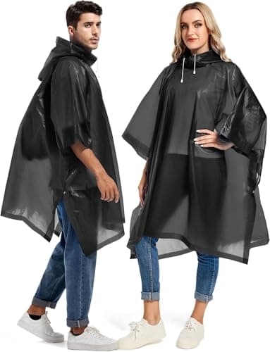 YANKUIRUI Waterproof Adult Rain Poncho, Reusable Lightweight Rain Coat with Hood, Portable Emergency Poncho for Family Outdoor Activity, 2 Pcs