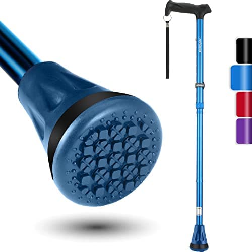 Rehand All Terrain Folding Walking Stick, Walking Sticks for Women & Men, Pivot Tip and Heavy Duty Mobility Aid, Adjustable Walking Stick for Elderly & Ladies (Blue)