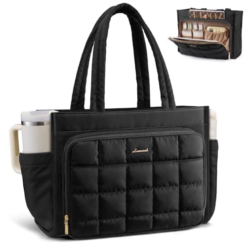 LOVEVOOK Laptop Tote Bags for Women, 17.3 Inch Large Handbags & Shoulder Bags with Zip, Lightweight Puffer Work Bag with Compartments, Ladies Teacher Nurse College Office Bag for School Travel Beach