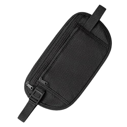 Travel Money Belt, Slim Black Passport Pouch, 2 Zip Compartments, 1-Piece