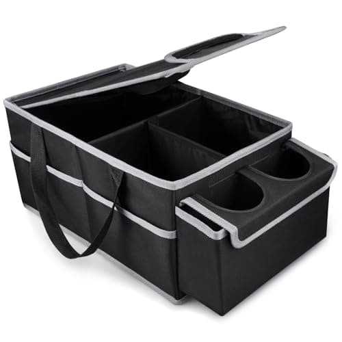 ABIDINA Car Seat Organiser, Foldable Storage Box with Lid & Handle, Black