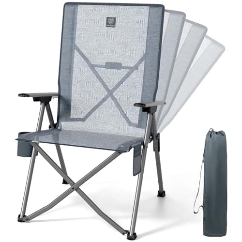 EVER ADVANCED Stretch Mesh Reclining Camping Chair for Adults 160KG Grey