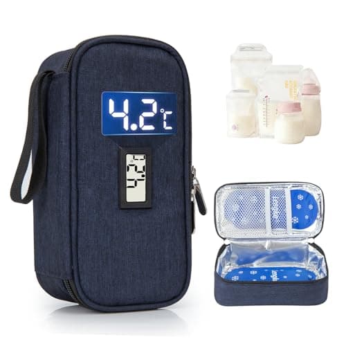 Leng Ke Breastmilk Cooler Bag - Breast Milk Cooler Travel Bag with Temperature Display, Insulated Breastmilk Cooler Bag for Travel, Breastmilk Storage Bag for Daycare Travel Nursing Mom (Dark Blue)
