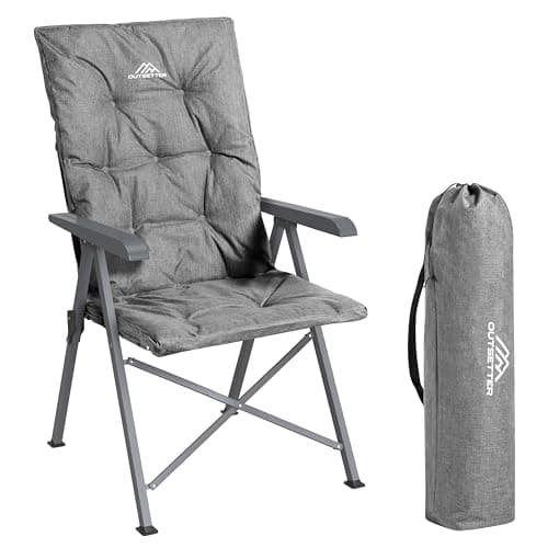 Luxury Adjustable Camping Chair for Adults Heavy Duty Outdoor 4-Position High Back Oversized Garden Padded Folding Chair for Caravan Dining Beach Picnic Fishing 150kg Load Capacity Grey