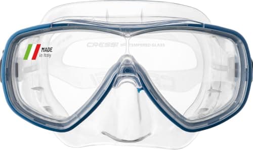 Cressi Single Lens Mask & Snorkel Set - Tempered Glass Diving Mask - Snorkel Set Adults for Pools & Sea - Quick-Adjust Buckles for Scuba Diving Equipment - Transparent/Blue - Single Mask