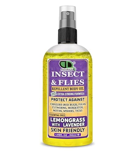 DD Teck Insect Repellent with Lemongrass & Lavender Essential Oil Repellent Against Chiggers (Red Bugs), Fleas, Cutworms, Mosquitos, Moths, Spiders and Ticks for Body Oil Deet Free (50ml Spray)