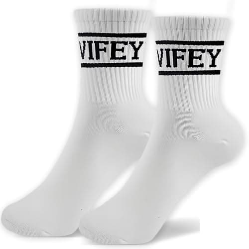 NICECONE Wifey Socks for Women with Black Text and Stripes - Soft Cotton Bride Wedding Socks, Bachelorette Party Favors, Honeymoon Essentials Gift for Wife