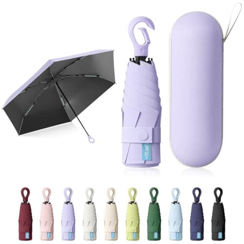 Sykerout 6 Ribs Mini Travel Umbrella, Compact Pocket Size With Storage Box,Purple