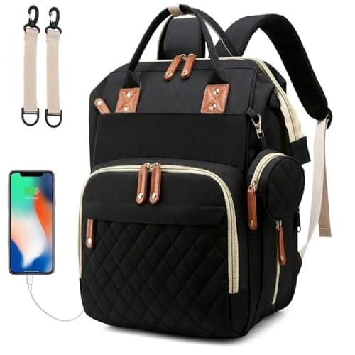 Hushco Lightweight Baby Changing Bag Unisex Backpack Nappy Bags Diaper Travel Bag for Mom and Dad | Pacifier Holder | Stroller/Pram Straps | USB Port (Black