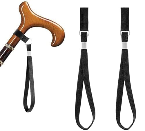 DreamAug 2pcs Walking Stick Wrist Straps – Black Nylon Wrist Loops for Canes & Crutches, Enhanced Support for Hiking, Elderly & More(Fits outer circles of 15mm–25mm in diameter)