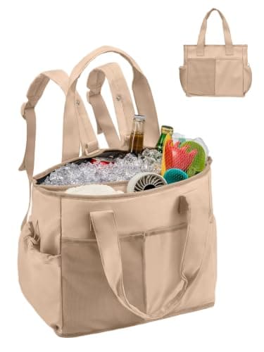 2 in 1 Insulated Dry-wet Separation Cooler Backpack Shoulder Bag 12-Hour Cold Retention, Large Leakproof Soft Cooler Bag, Waterproof Travel Cooler for Beach, Picnic, Camping for Women Khaki
