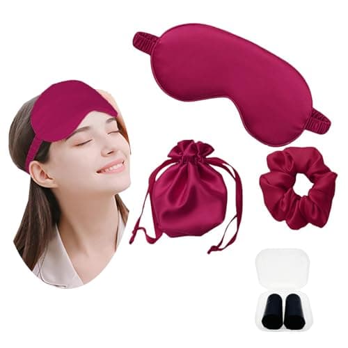 JK Home Plain Satin Sleep Eye Mask Set with Scrunchie Earplugs Storage Bag