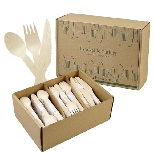 ZBXSNK 360Pcs Reusable Wooden Cutlery Set - Biodegradable Compostable Cutlery Set with 120 Spoons, 120 Forks & 120 Knives, Party Bamboo Cutlery for Picnic Camping Wedding