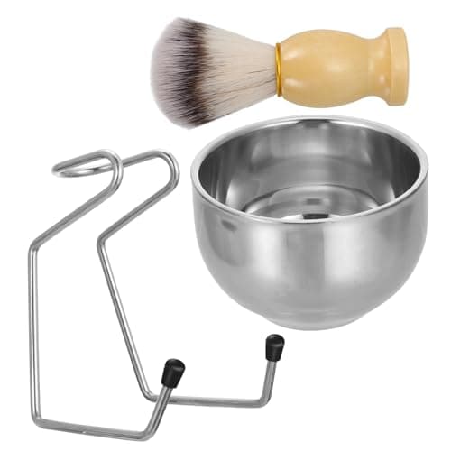 Angoily Men's Shaving Brush Set with Stainless Steel Bowl and Rack, Wooden Handle, Artificial Wool Bristles, Travel-friendly Grooming Kit for Business Trips,