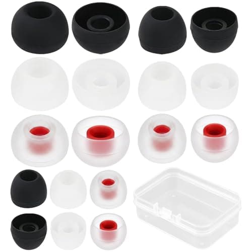 9 Pairs Replacement Earbud Tips, Earbuds Replacement Rubber Tips Earphone Buds, 3 Sizes(S/M/L) Replacements Silicone Earplugs for In-Ear Headphones, Earphone Tip - Black & Transparent & Red