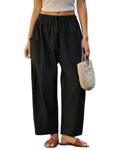 ZANZEA Womens Linen Wide Leg Trousers Casual Summer Palazzo Harem Pants